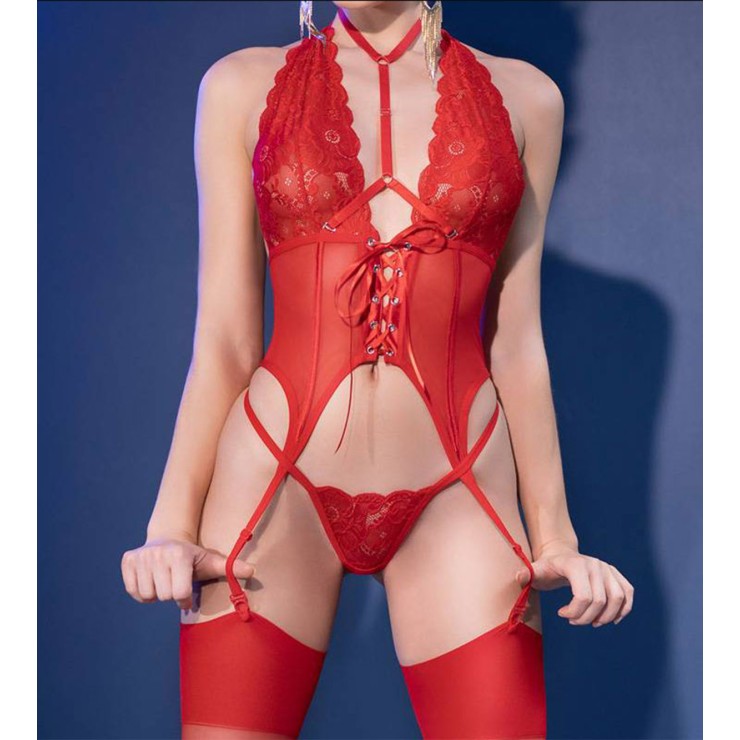 copy of BODY ROSSO SEXY CON REGGICALZE E PERIZOMA IN...