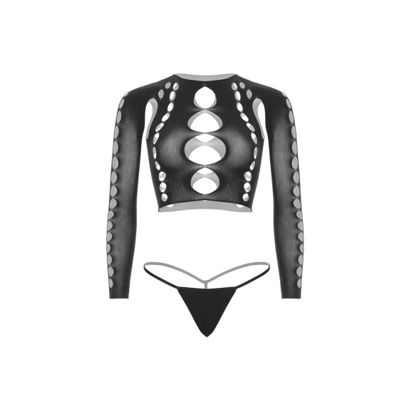 copy of SET DUE PEZZI TOP A MANICA LUNGA E STRING NERO O BLU LEG AVENUE