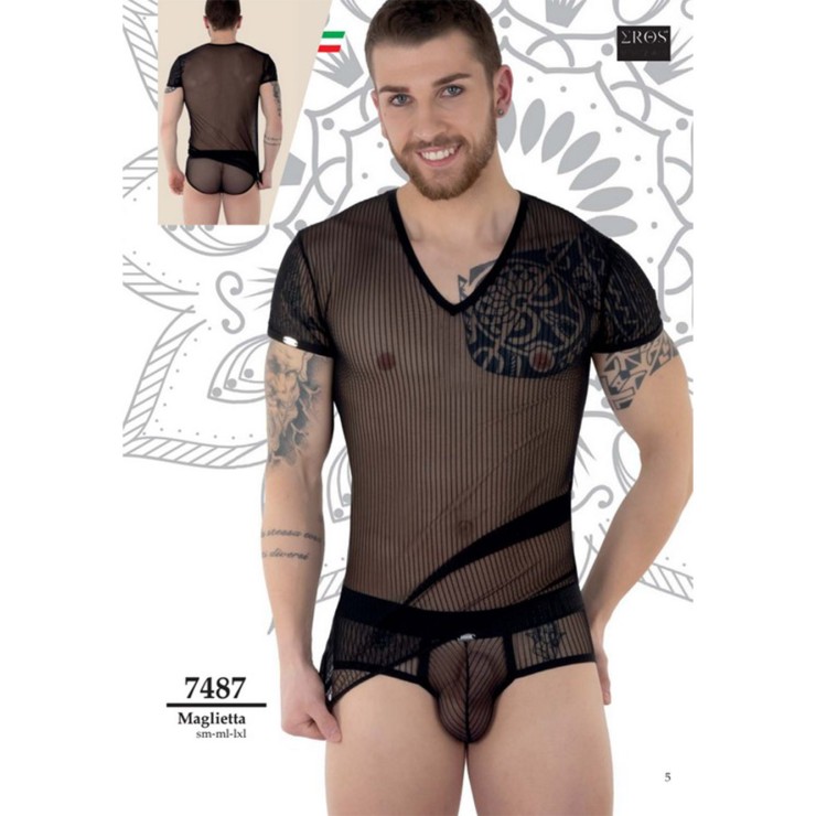 MAGLIETTA SEXY PER UOMO TRASPARENTE CON RIGHE VERTICALI...