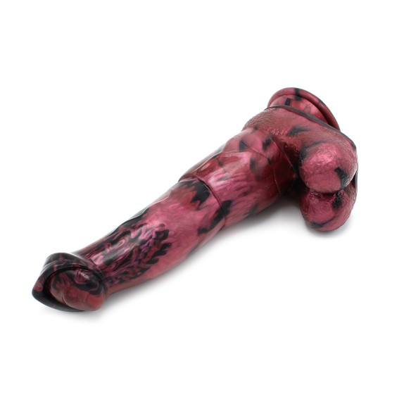 DILDO FALLO ROSSO E NERO 24,5 CM CON TESTICOLI RILIEVI E VENTOSA KIOTOS