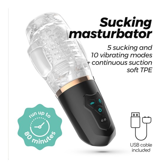 MASTURBATORE SEX TOY PER UOMO CON VIBRAZIONE E ASPIRAZIONE RICARICABILE USB QUASAR