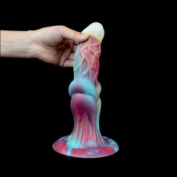 DILDO CHE SI ILLUMINA AL BUIO FALLO MORBIDO ED ELASTICO 20,5 CM CON RILIEVI E VENTOSA