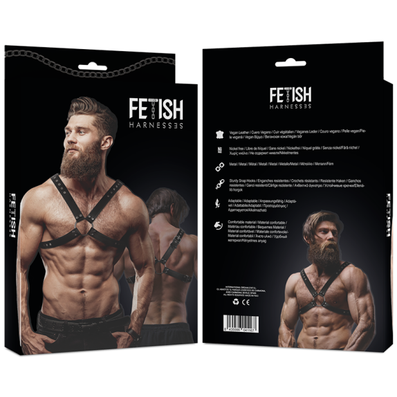 HARNESS SEXY UOMO IN PELLE VEGANA CON INCROCIO E ANELLI METALLICI