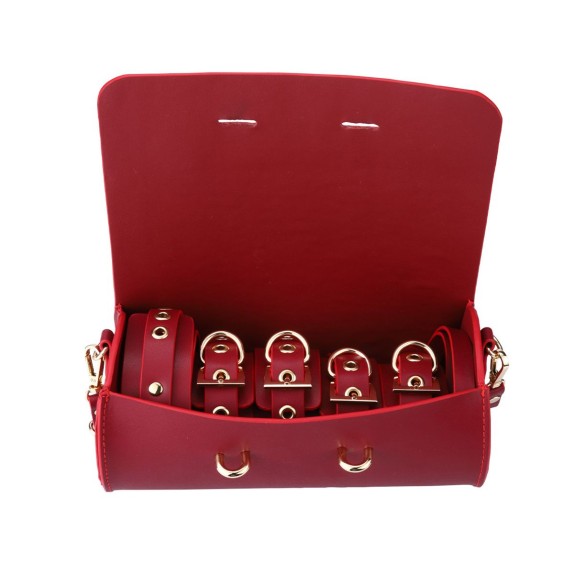 KIT DEL SADOMASO SEXY BORSA CON OGGETTI BDSM IN ELEGANTE PELLE VEGANA ROSSA