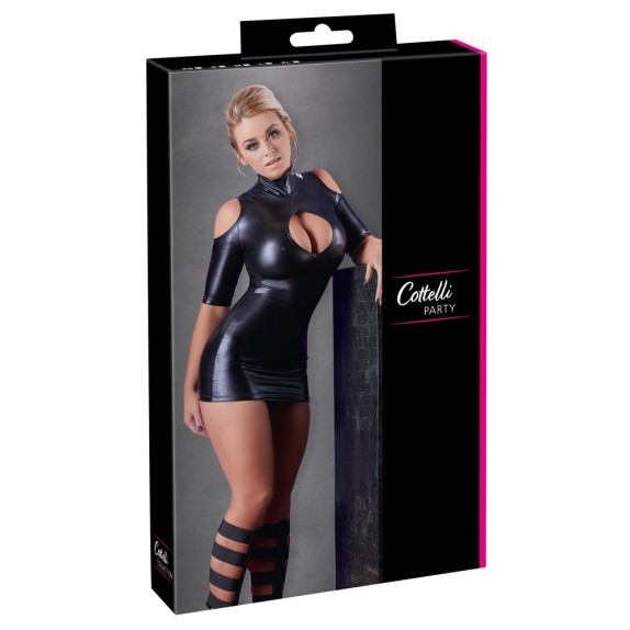 ABITO SEXY CORTO IN SPANDEX EFFETTO BAGNATO CON SCOLLATURA