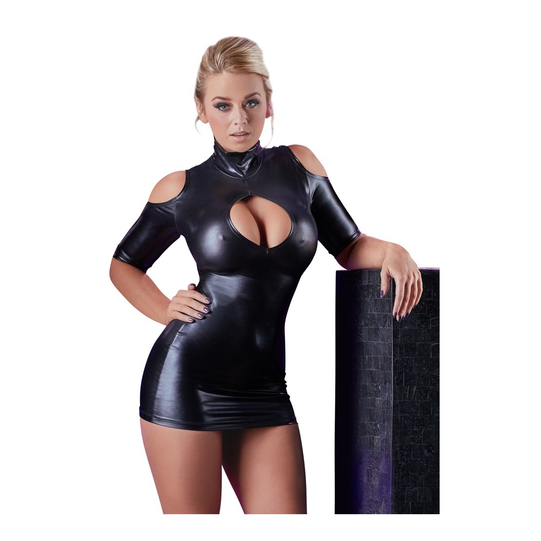 ABITO SEXY CORTO IN SPANDEX EFFETTO BAGNATO CON...