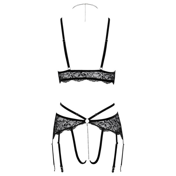 COMPLETO INTIMO SEXY DONNA CON STRASS BRILLANTI E APERTURE SENSUALI PIZZO NERO