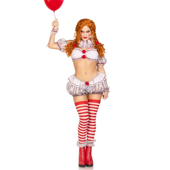 PENNYWISE COSTUME SEXY TRAVESTIMENTO HALLOWEEN 6 PEZZI DONNA LEG AVENUE