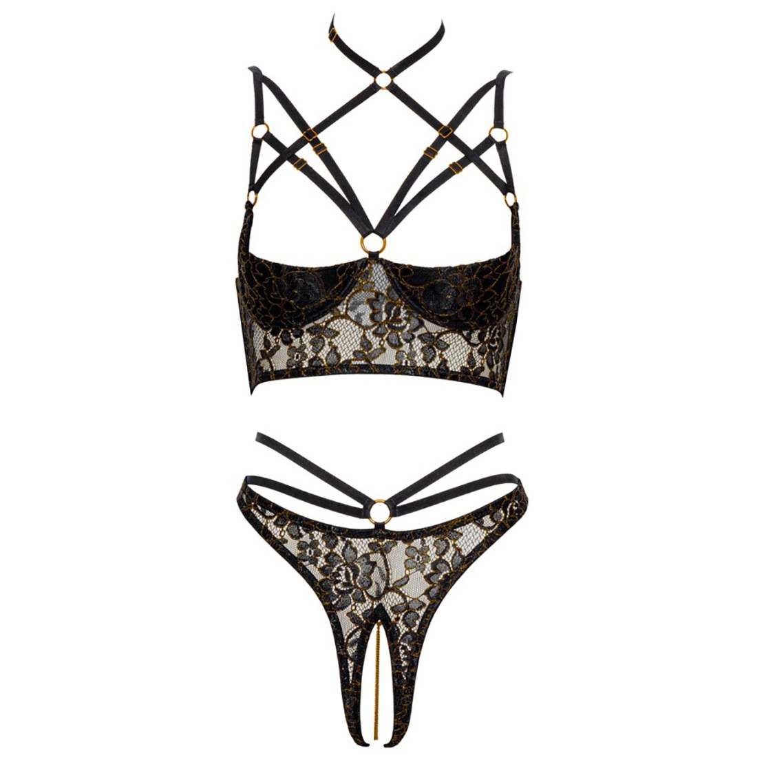 COMPLETO INTIMO SEXY PER DONNA PIZZO NERO E ORO...