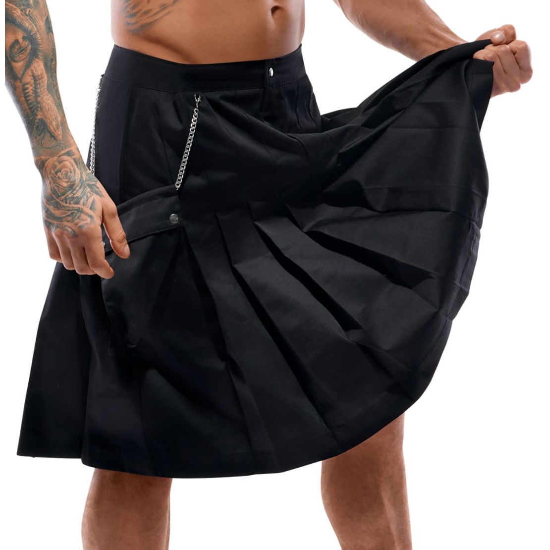 KILT SCOZZESE NERO LUNGO PER UOMO CON TASCA E...