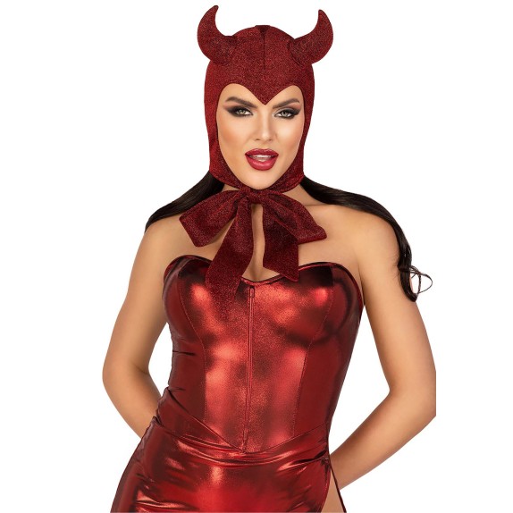 CAPPUCCIO DA DIAVOLETTO CON CORNA IN LUREX ROSSO BRILLANTE