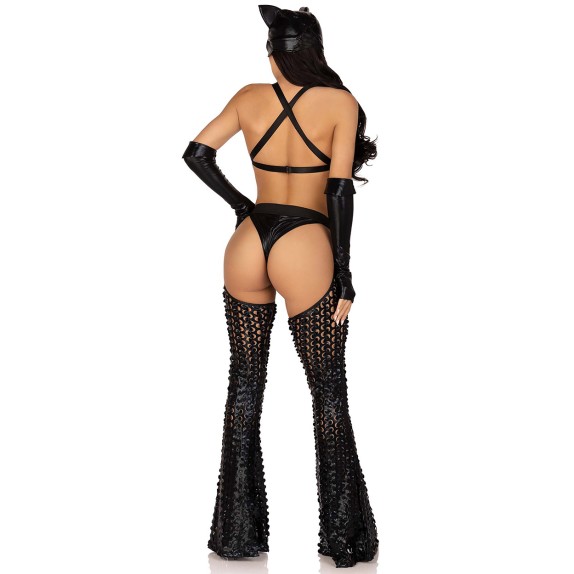 COSTUME TRAVESTIMENTO SEXY DA GATTA DOMINATRICE SET 3 PEZZI MISTRESS KITTY