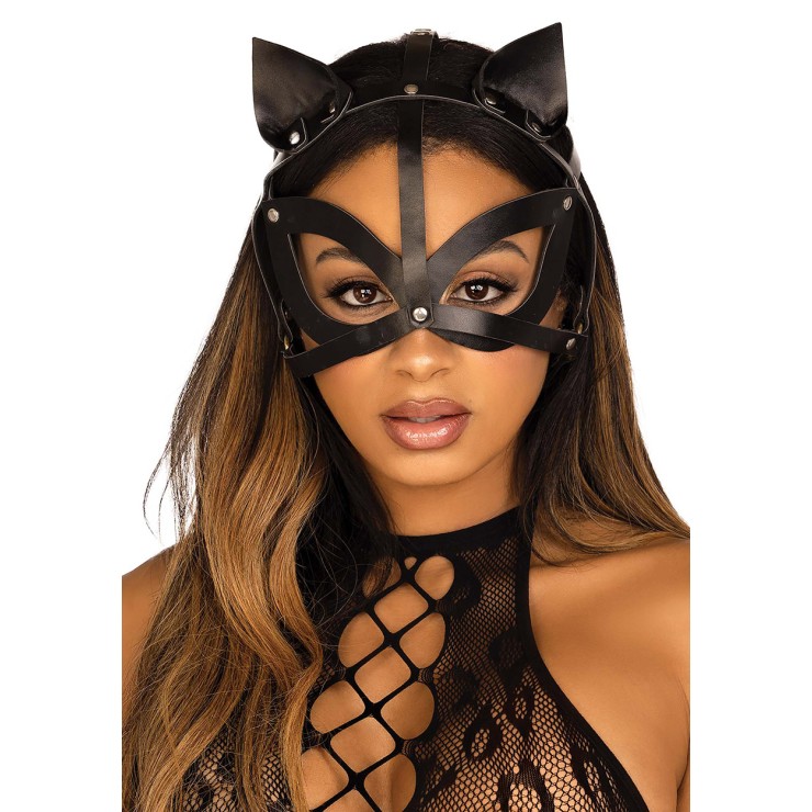 MASCHERA HARNESS DA GATTO BORCHIATA E REGOLABILE IN PELLE...
