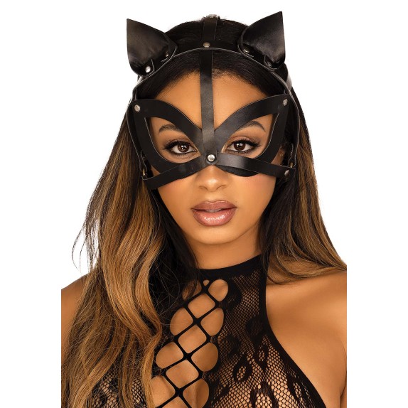 MASCHERA HARNESS DA GATTO BORCHIATA E REGOLABILE IN PELLE VEGANA