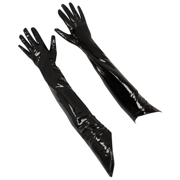 GUANTI LUNGHI LUCIDI SEXY IN PVC NERI