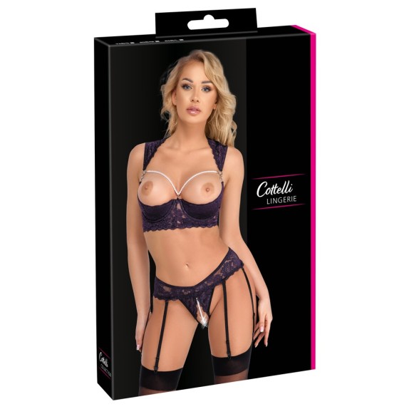 COMPLETO INTIMO SEXY PER DONNA 2 PEZZI CON REGGISENO APERTO CON PERLE COTTELLI