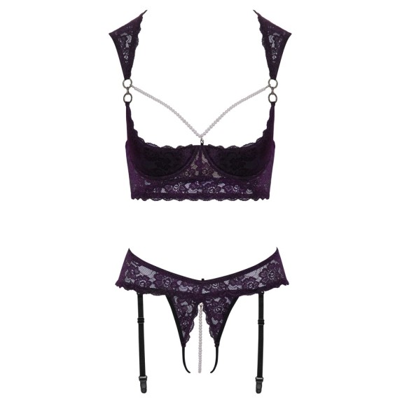 COMPLETO INTIMO SEXY PER DONNA 2 PEZZI CON REGGISENO APERTO CON PERLE COTTELLI