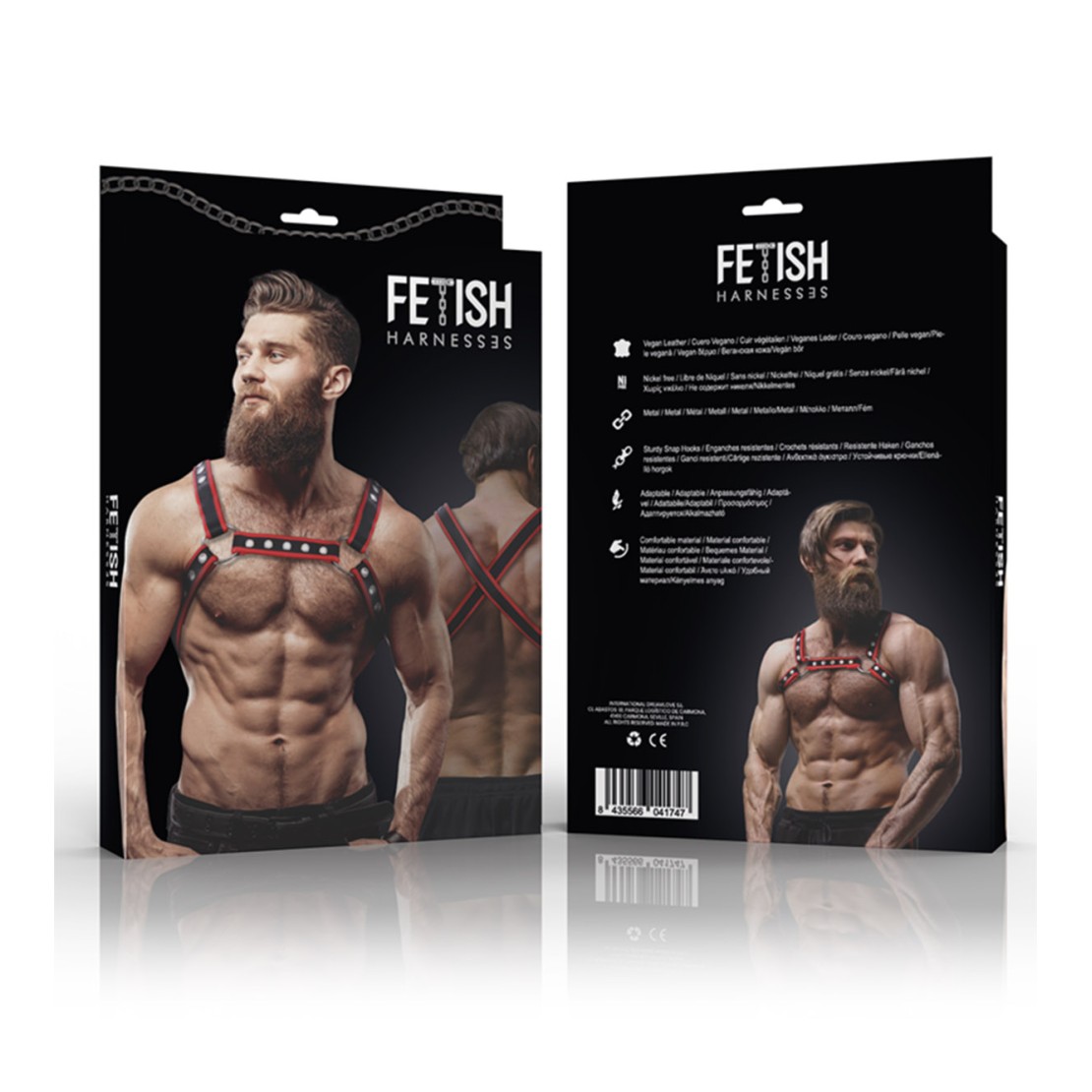 HARNESS SEXY PER UOMO CON BORCHIE ROSSO E NERO...