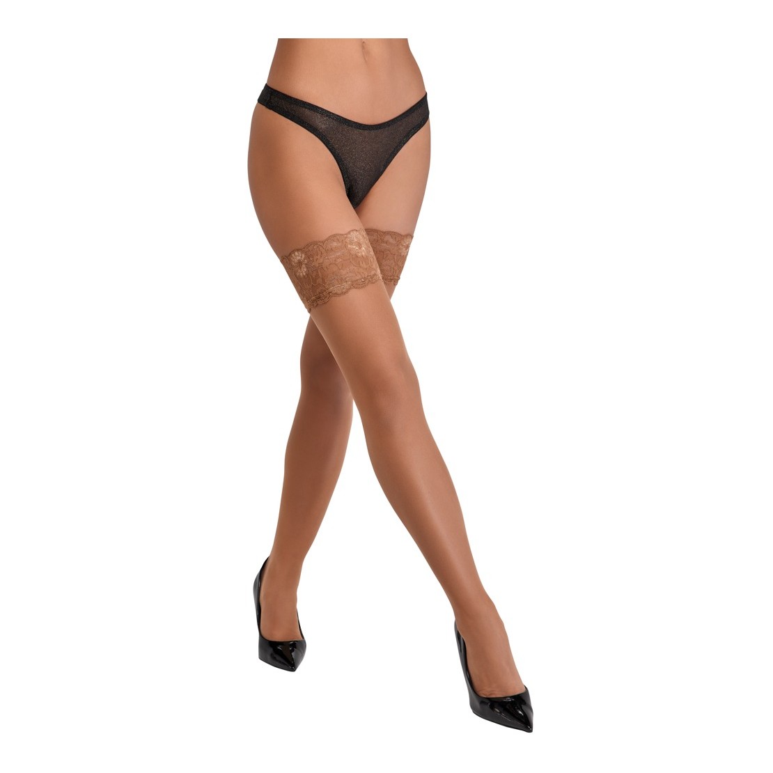 AUTOREGGENTE MARRONE CHIARO SEXY PER DONNA CON...