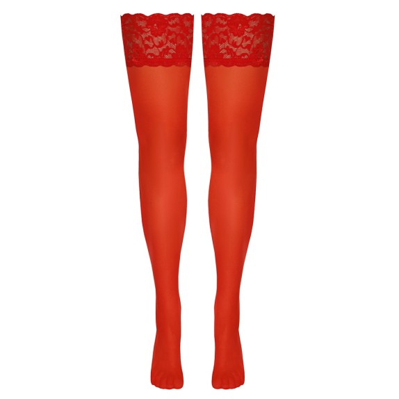 AUTOREGGENTE VELATA ROSSA SEXY PER DONNA CON BALZA IN PIZZO COTTELLI