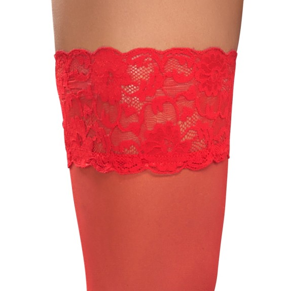 AUTOREGGENTE VELATA ROSSA SEXY PER DONNA CON BALZA IN PIZZO COTTELLI