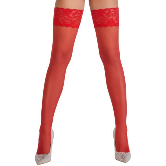 AUTOREGGENTE VELATA ROSSA SEXY PER DONNA CON BALZA IN PIZZO COTTELLI