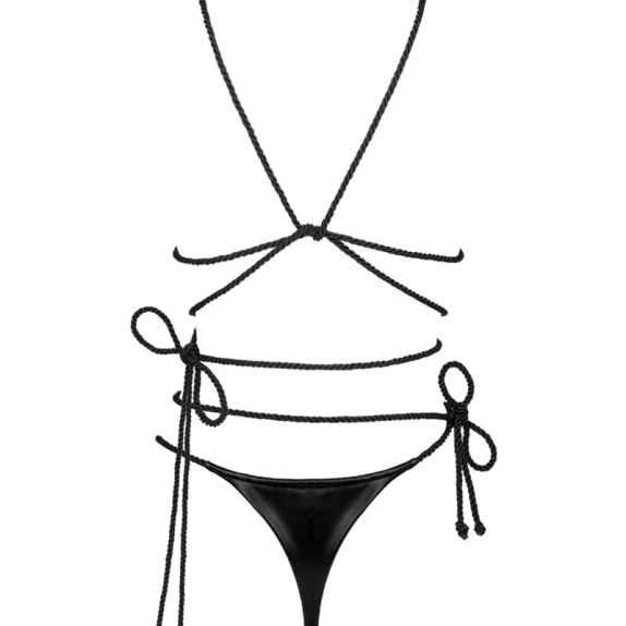 COMPLETO INTIMO SEXY PER DONNA IN SPANDEX EFFETTO BAGNATO CON LACCI E CORDE IN VITA CORDELLIS SET