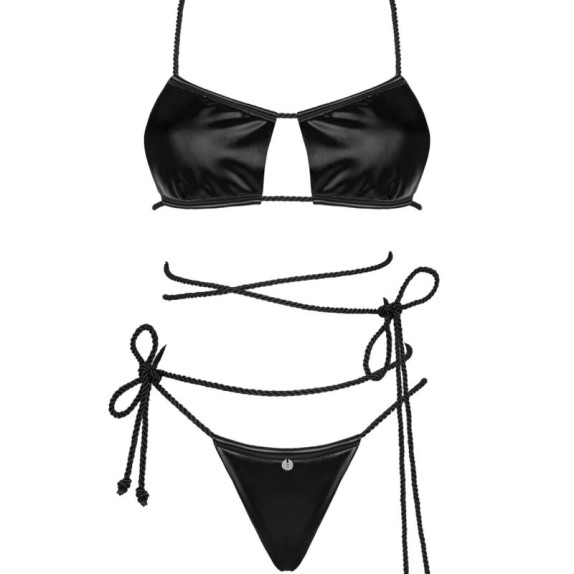 COMPLETO INTIMO SEXY PER DONNA IN SPANDEX EFFETTO BAGNATO CON LACCI E CORDE IN VITA CORDELLIS SET