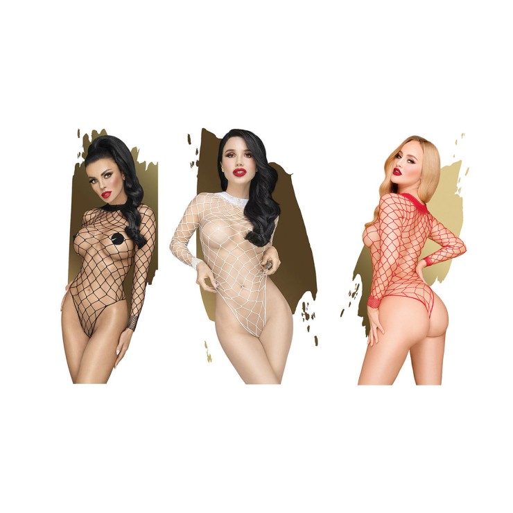 BODY CON MANICA SEXY PER DONNA A PERIZOMA A RETE LARGA...