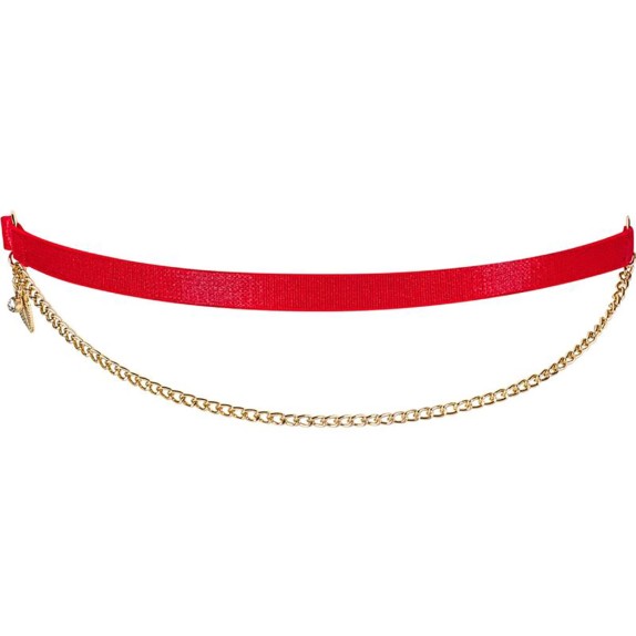 GIARRETTIERA SEXY PER DONNA IN ELEGANTE VELLUTO ROSSO CON CATENINA E GIOIELLO