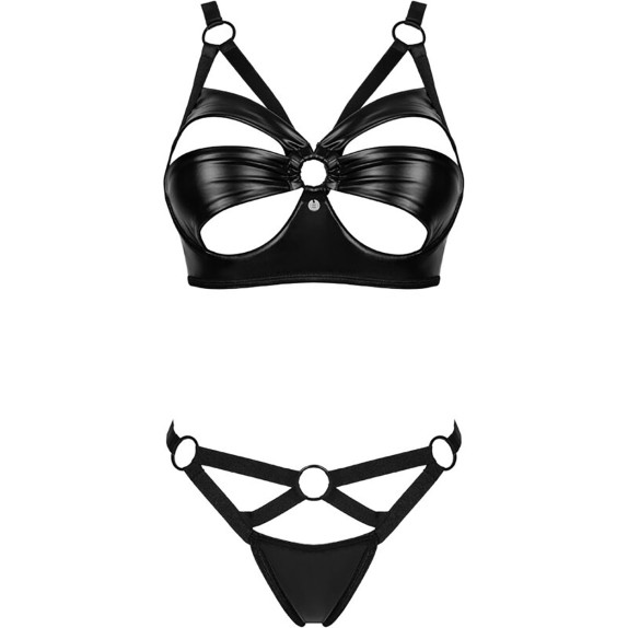 COMPLETO INTIMO SEXY NERO LUCIDO DONNA SET 2 PEZZI REGGISENO E PERIZOMA ARMARES