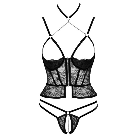 COMPLETO SEXY PER DONNA 2 PEZZI CON GIOIELLO E COLLARINO ABIERTA FINA