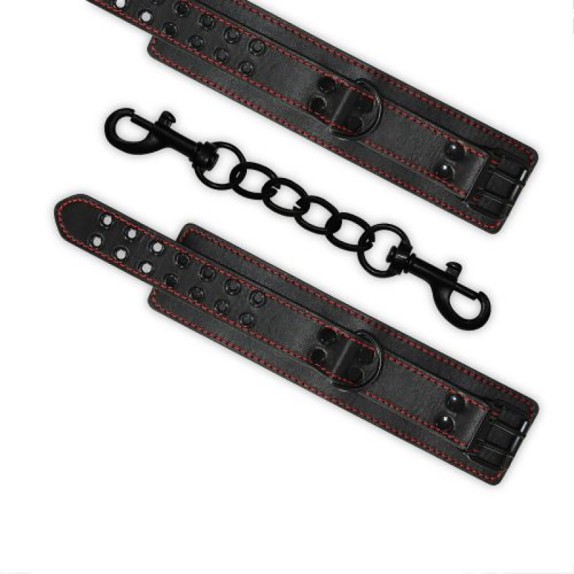 MANETTE SEXY IN ECOPELLE CON FIBBIA NERE CON DETTAGLI ROSSI BONDAGE FETISH