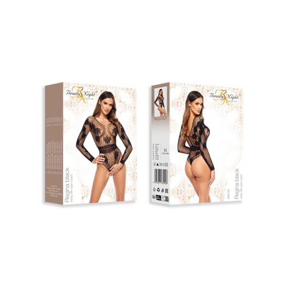 BODY SEXY A RETE CON MANICA LUNGA E RICAMO FLOREALE CON APERTURA SUL CAVALLO REGINA