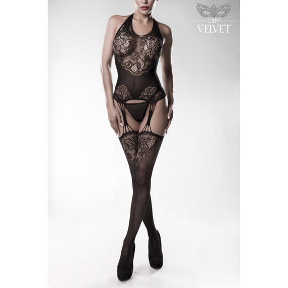 BODYSTOCKING SEXY DONNA CON RICAMI FLOREALI ED EFFETTO REGGICALZE