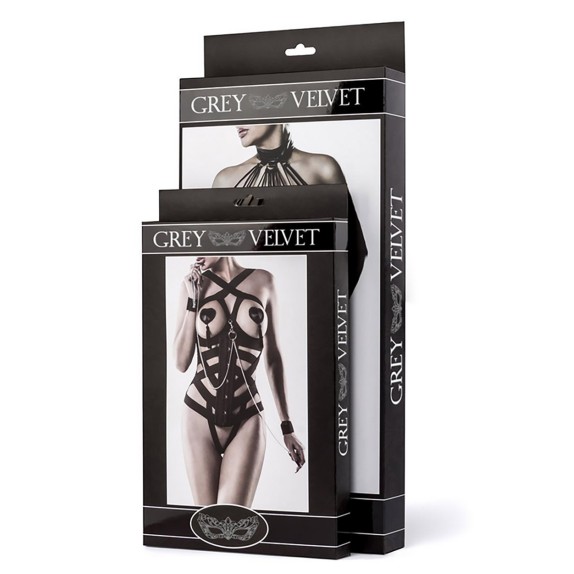 SET 5 PEZZI IN STILE HARNESS IN ECOPELLE REGOLABILE GREY VELVET