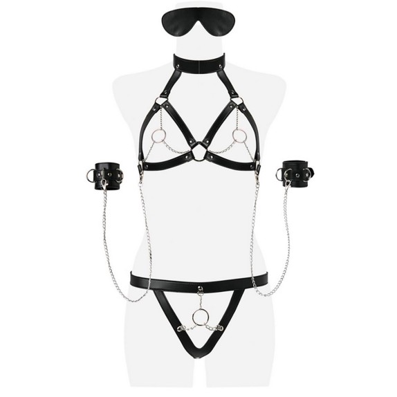 SET 5 PEZZI IN STILE HARNESS IN ECOPELLE REGOLABILE GREY VELVET