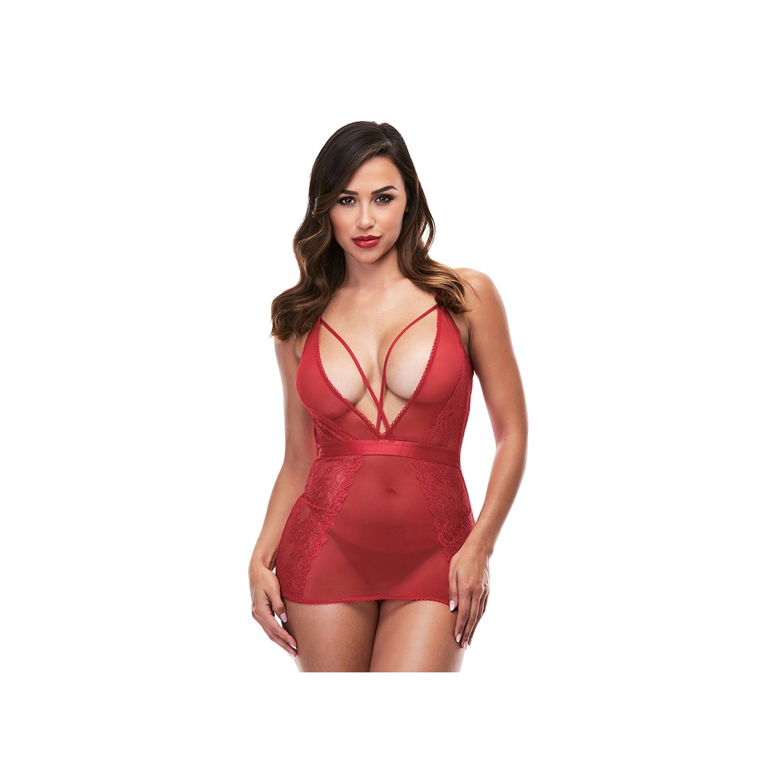 BABYDOLL-CHEMISE SEXY PER DONNA ROSSO FIAMMANTE...