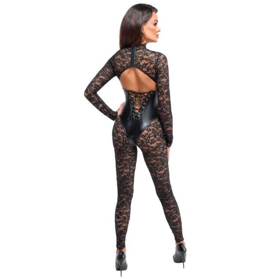 TUTA SEXY INTERA PER DONNA IN PIZZO CON SCHIENA SCOPERTA EFFETTO STRINGIVITA NOIR