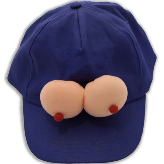CAPPELLO BLU SEXY CON TETTE IN PELUCHES MORBIDE GADGET SCHERZOSO