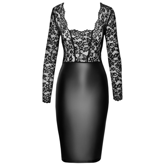 ABITO SEXY DA DONNA AL GINOCCHIO IN PIZZO E SPANDEX CON SCOLLO QUADRATO NOIR