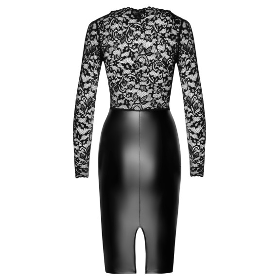 ABITO SEXY DA DONNA AL GINOCCHIO IN PIZZO E SPANDEX CON SCOLLO QUADRATO NOIR