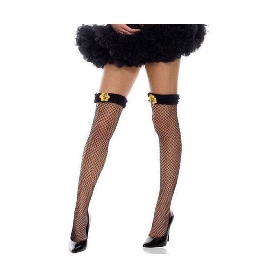CALZE CON ELASTICO SEXY PER DONNA A RETE CON APPLICAZIONE APE GIALLA MUSIC LEGS