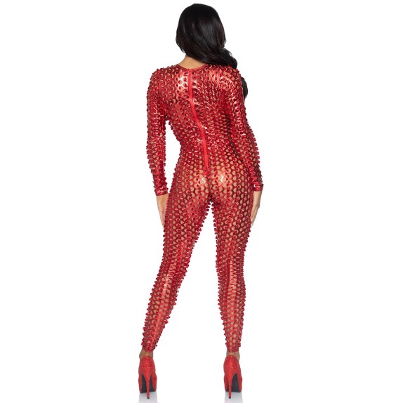 TUTA METALLICA ROSSA TRAVESTIMENTO SEXY PER DONNA CON TAGLIO LASER LEG AVENUE
