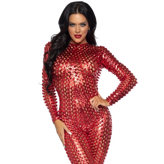 TUTA METALLICA ROSSA TRAVESTIMENTO SEXY PER DONNA CON TAGLIO LASER LEG AVENUE