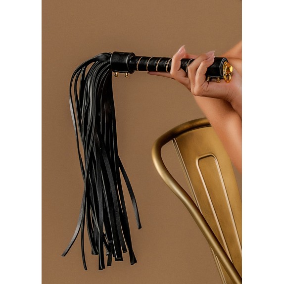 FRUSTA IN ELEGANTE PELLE VEGANA NERA CON MANICO DECORATO LUNGA 54 CM