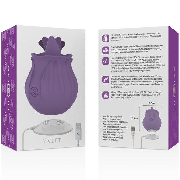ROSA CON LINGUA VIBRANTE STIMOLATORE PER CLITORIDE RICARICABILE VIOLET
