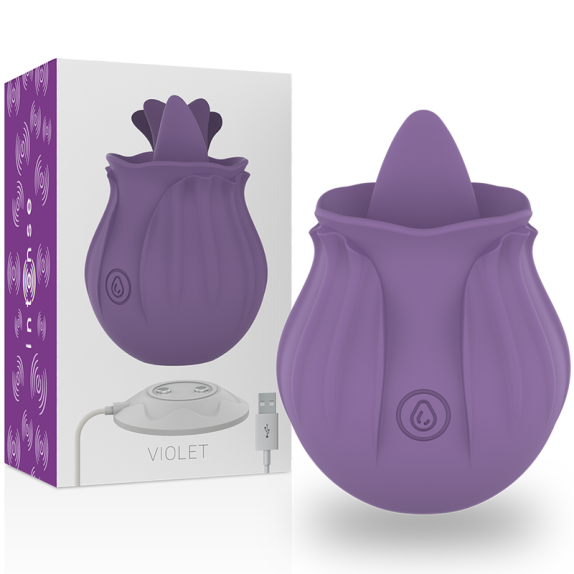 ROSA CON LINGUA VIBRANTE STIMOLATORE PER CLITORIDE RICARICABILE VIOLET