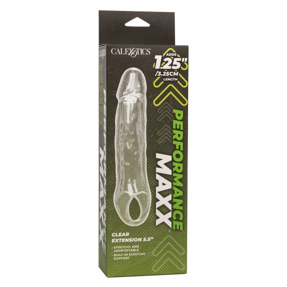 GUAINA PROLUNGA TRASPARENTE PER UOMO 18 CM CON ANELLO PER TESTICOLI PERFORMANCE MAXX