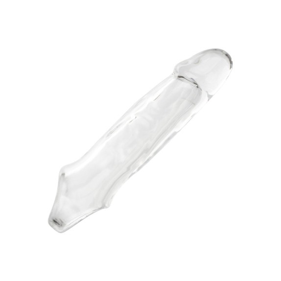 GUAINA PROLUNGA TRASPARENTE PER UOMO 18 CM CON ANELLO PER TESTICOLI PERFORMANCE MAXX